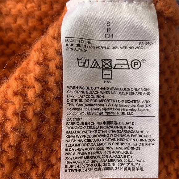 Banana Republic Turtleneck Chunky Sweater Orange Sz Small Italian Yarn - Picture 11 of 13